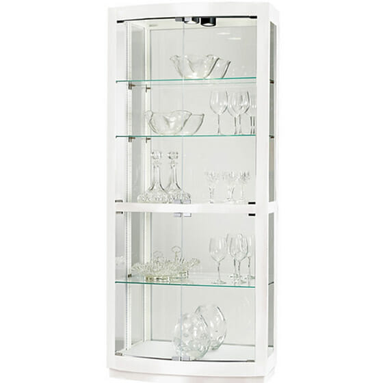 howard miller 680-677 gloss white bradington III front curved glass curio cabinet
