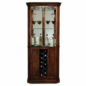 howard miller 690-000 piedmont corner wine cabinet in a rustic cherry finish