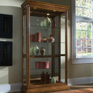 pulaski 20544 golden oak sliding door 43 inch wide curio cabinet