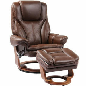 benchmaster stressfree hana swivel recliner in genuine leather with storage ottoman