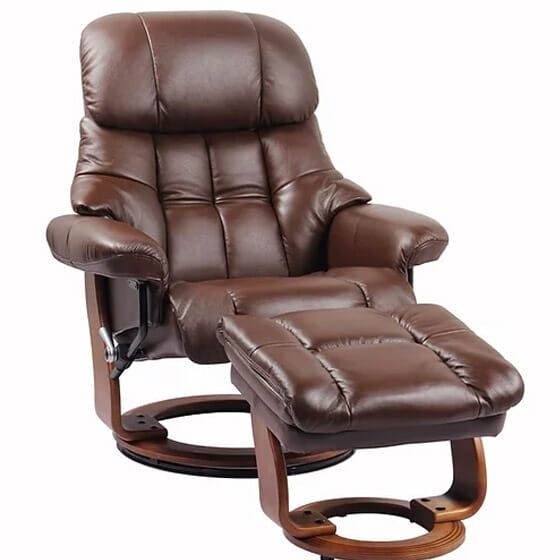 benchmaster stressfree nicholas genuine leather swivel recliner & storage ottoman