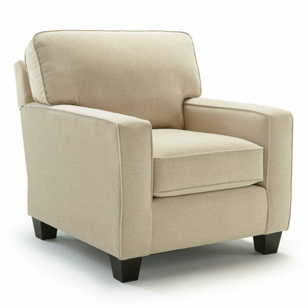 small accent chair with reversible seat cushion, your choice of fabrics and wood color