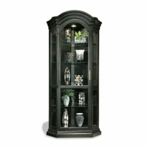 philip reinisch tall corner curio with charcoal black finish and LED lighting
