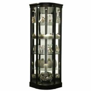 corner curio with curved front glass, 78 inches high
