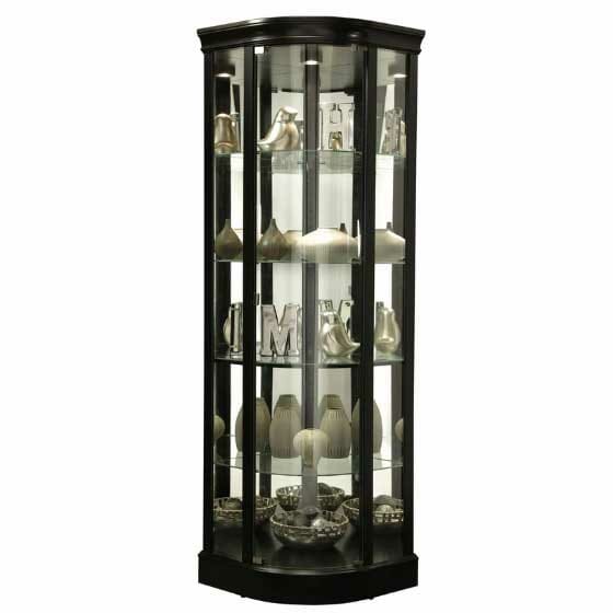 corner curio with curved front glass, 78 inches high
