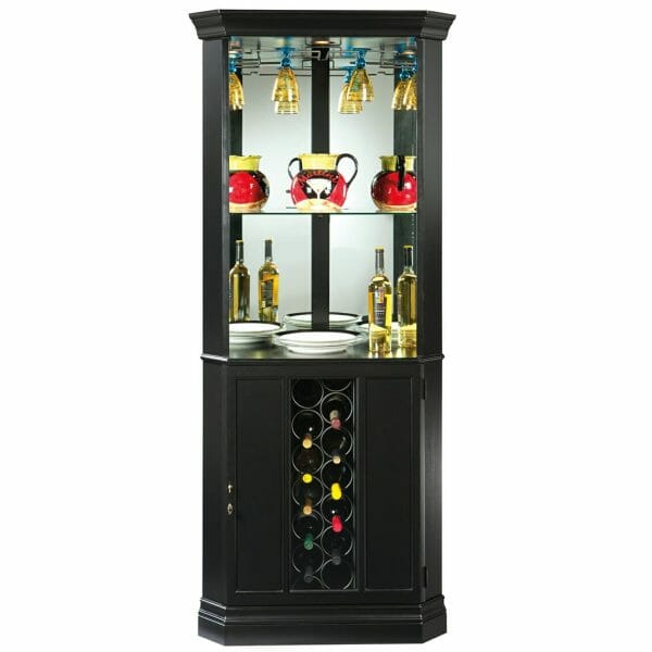 howard miller corner bar & wine cabinet FINISHED IN BLACK SATIN