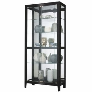 howard miller glass front door opening curio cabinet in gloss black, 35.75'' wide